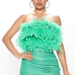 Fashion Nova Noa Feather Mini Dress - Green
