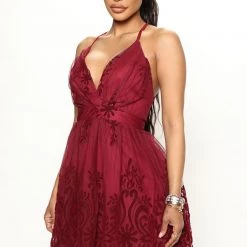 Fashion Nova Worth The Wait Tulle Mini Dress - Burgundy