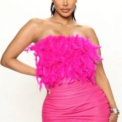 Fashion Nova Noa Feather Mini Dress - Fuchsia