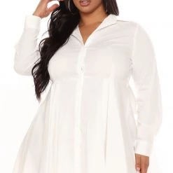 Fashion Nova Stop And Flare Shirt Dress - White -fashion nova dresses Shop 07 12 21Studio3 ME KP 13 56 12 44 D678FN White 8121 PLUS EH