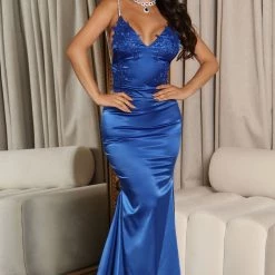 Fashion Nova Wifey Material Satin Gown - Royal