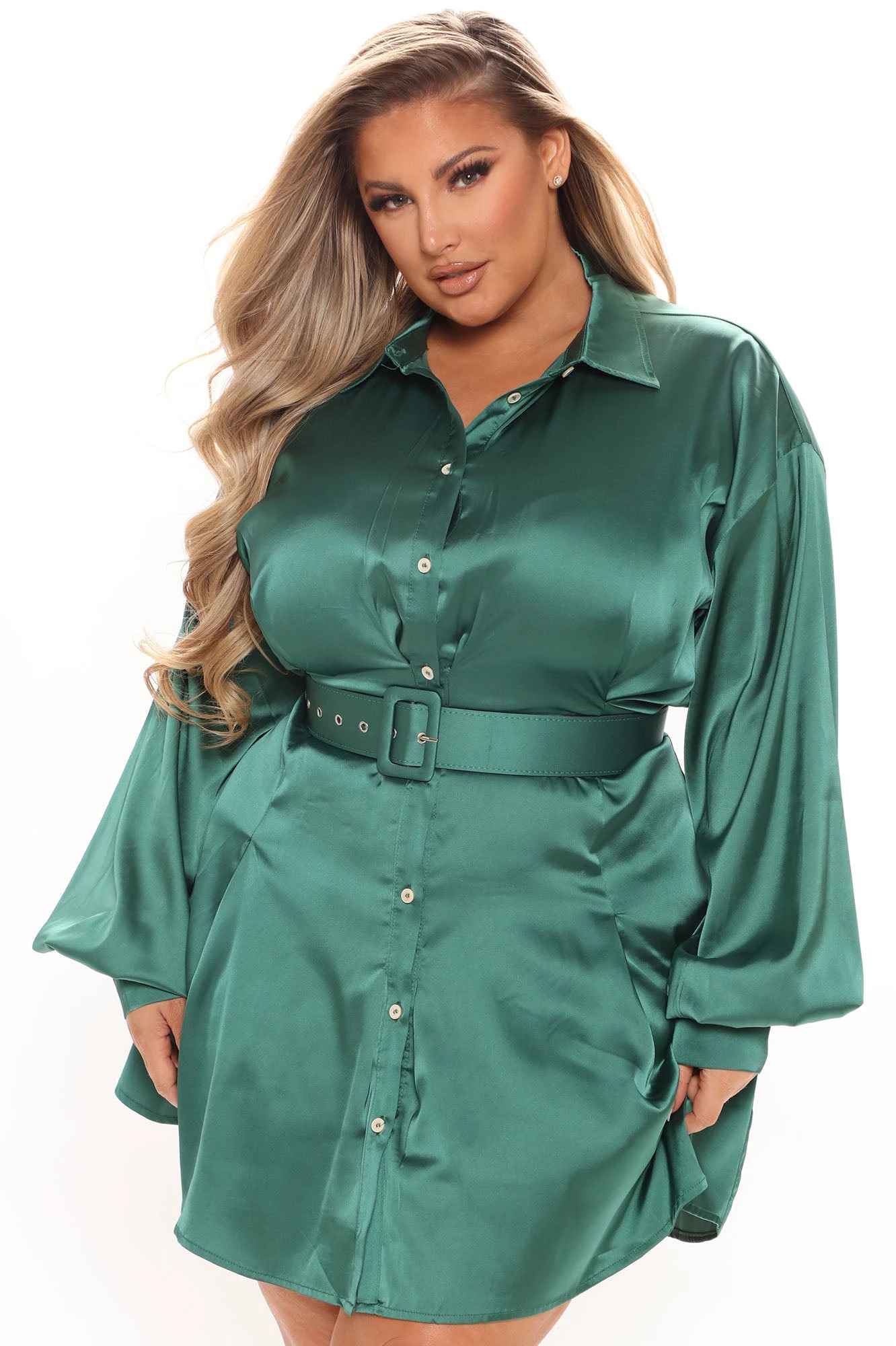 Fashion Nova Tatianal Satin Shirt Dress - Emerald 7 Fashion Nova Tatianal Satin Shirt Dress - Emerald - Image 5