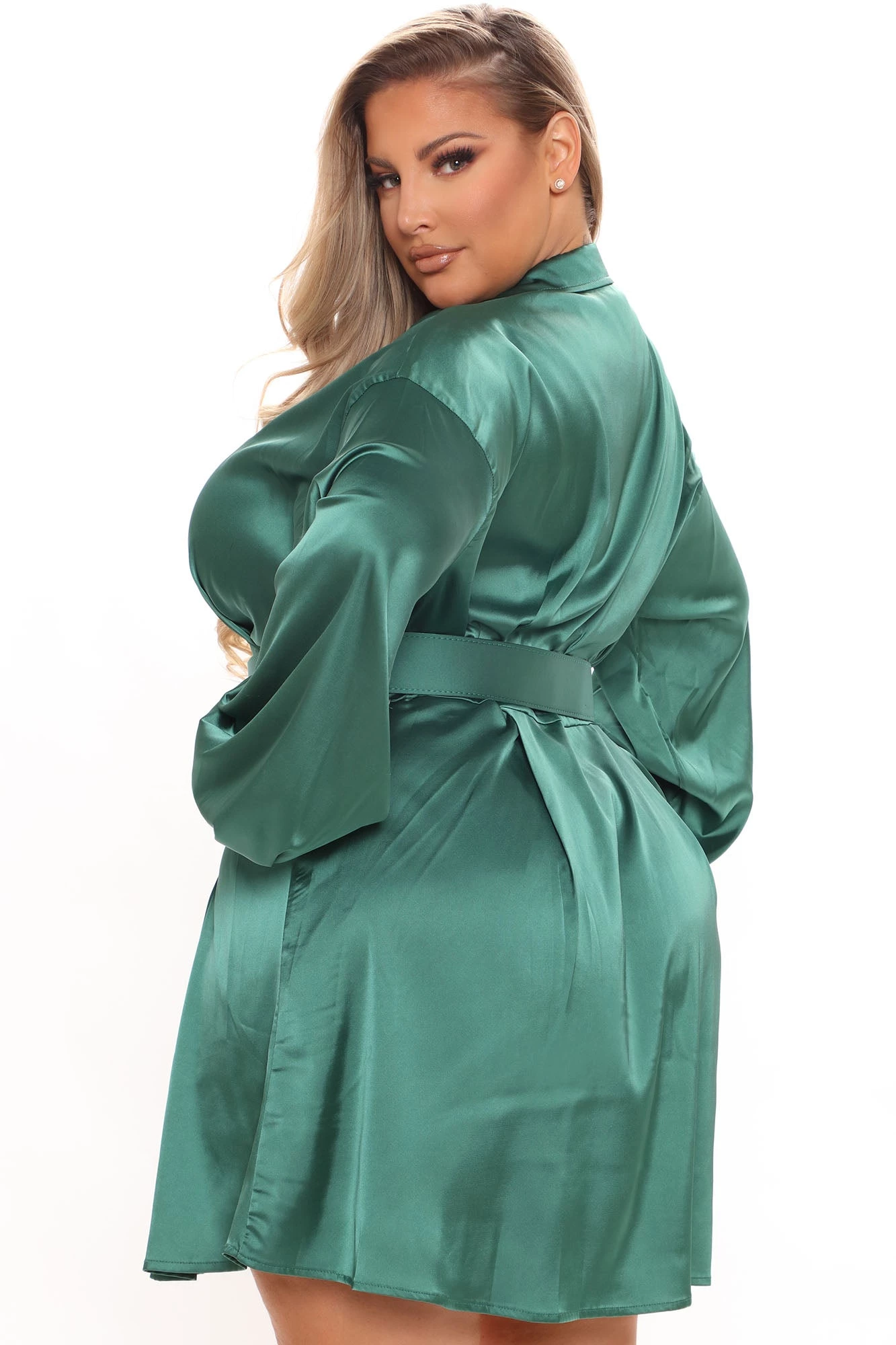 Fashion Nova Tatianal Satin Shirt Dress - Emerald 10 Fashion Nova Tatianal Satin Shirt Dress - Emerald - Image 8