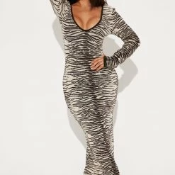 Fashion Nova Wild Always Maxi Dress - Brown/combo