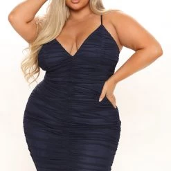 Fashion Nova From The Start Ruched Midi Dress - Navy -fashion nova dresses Shop 07 15 21Studio1 DD RL 14 36 56 62 D30072 Navy 0512 PLUS WG