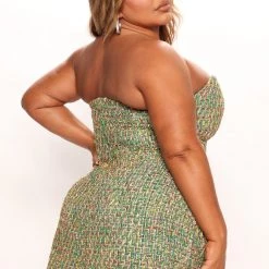 Fashion Nova Tanya Tweed Mini Dress - Green/combo -fashion nova dresses Shop 07 15 22Studio4 RT AC 10 28 18 7 FNZD25000FN Greencombo 0977 PLUS JB