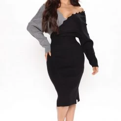 Fashion Nova Melinda Sweater Midi Dress - Black/combo