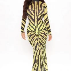 Fashion Nova Wild Girl Mesh Maxi Dress - Black/combo