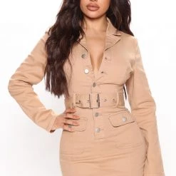 Fashion Nova Jayna Denim Mini Dress - Tan