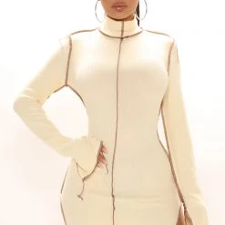 Fashion Nova Walk In And Stare Midi Dress - Cream