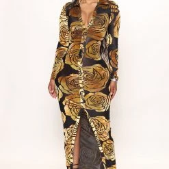 Fashion Nova Not By Mistake Velvet Maxi Dress - Black/combo