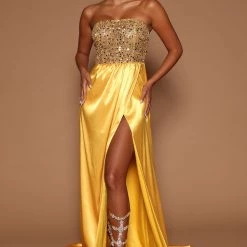 Fashion Nova Chrysanthemum Embellished Maxi Dress - Gold