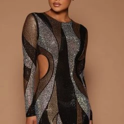 Fashion Nova Sofiya Embellished Dress - Black