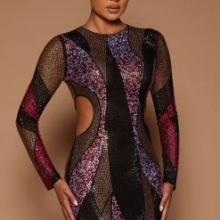Fashion Nova Sofiya Embellished Dress - Black/Pink