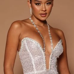 Fashion Nova Mellina Sequin Maxi Dress - White -fashion nova dresses Shop 07 25 22Studio6 ME KP 14 44 20 42 GW22C1097 White 9339 KS