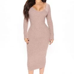 Fashion Nova Abbie Sweater Midi Dress - Mocha