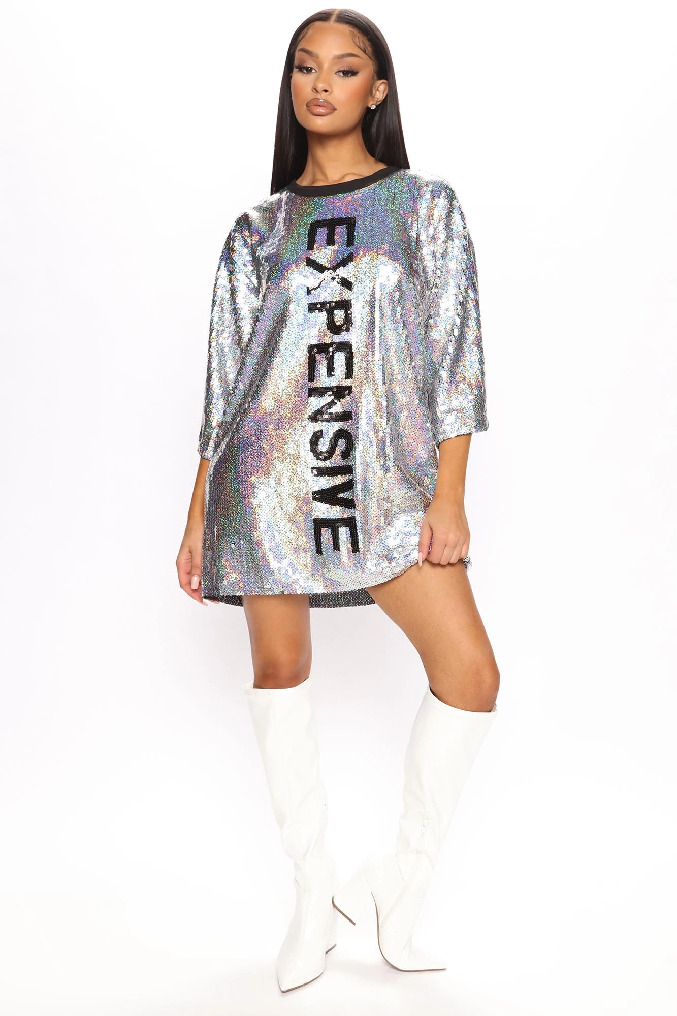 Fashion Nova Expensive Sequin Tunic - Silver 3 Fashion Nova Expensive Sequin Tunic - Silver