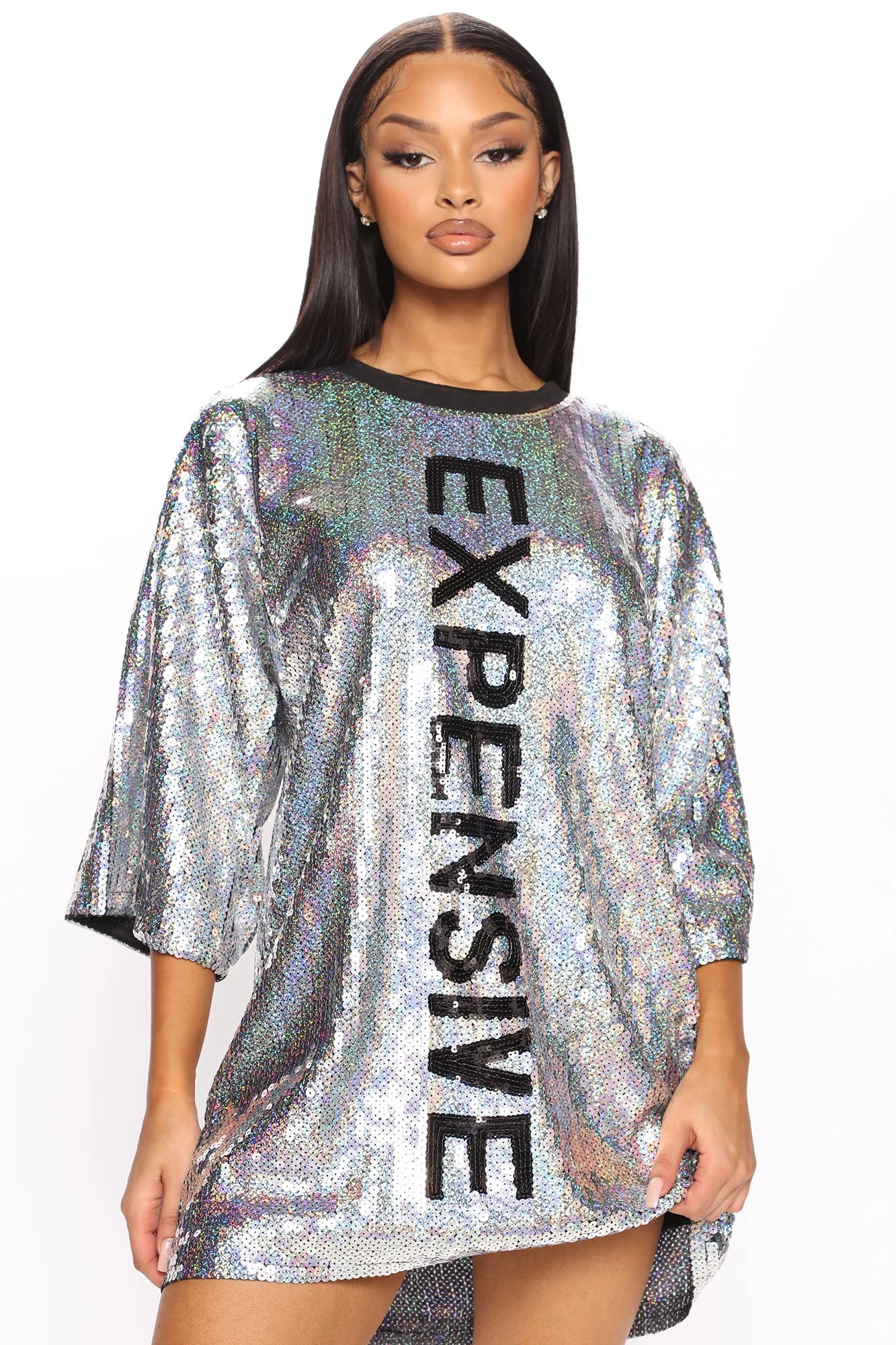 Fashion Nova Expensive Sequin Tunic - Silver 4 Fashion Nova Expensive Sequin Tunic - Silver - Image 2