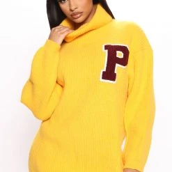 Fashion Nova Good Spirit Sweater Mini Dress - Mustard