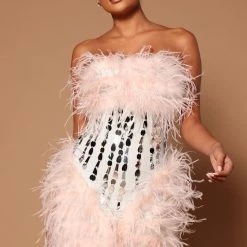 Fashion Nova Ilianna Feather Embellished Mini Dress - Pink