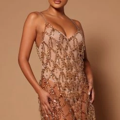 Fashion Nova Chantel Embellished Dress - Gold