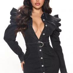Fashion Nova Always On Point Denim Mini Dress - Black