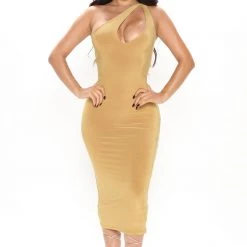 Fashion Nova First And Last Midi Dress - Gold