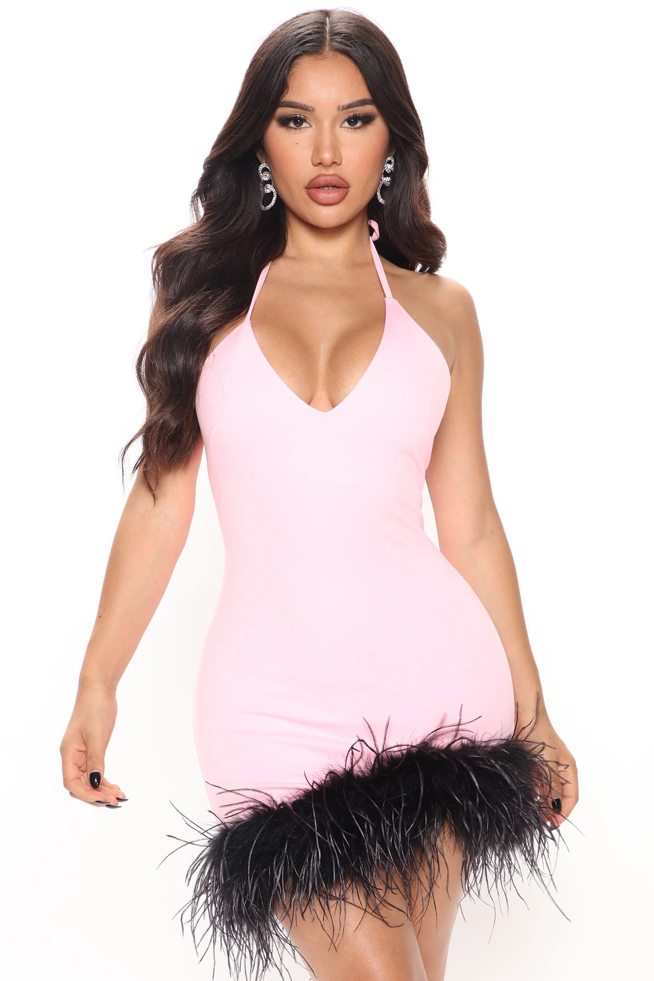 Fashion Nova Ari Feather Mini Dress - Pink/combo 3 Fashion Nova Ari Feather Mini Dress - Pink/combo