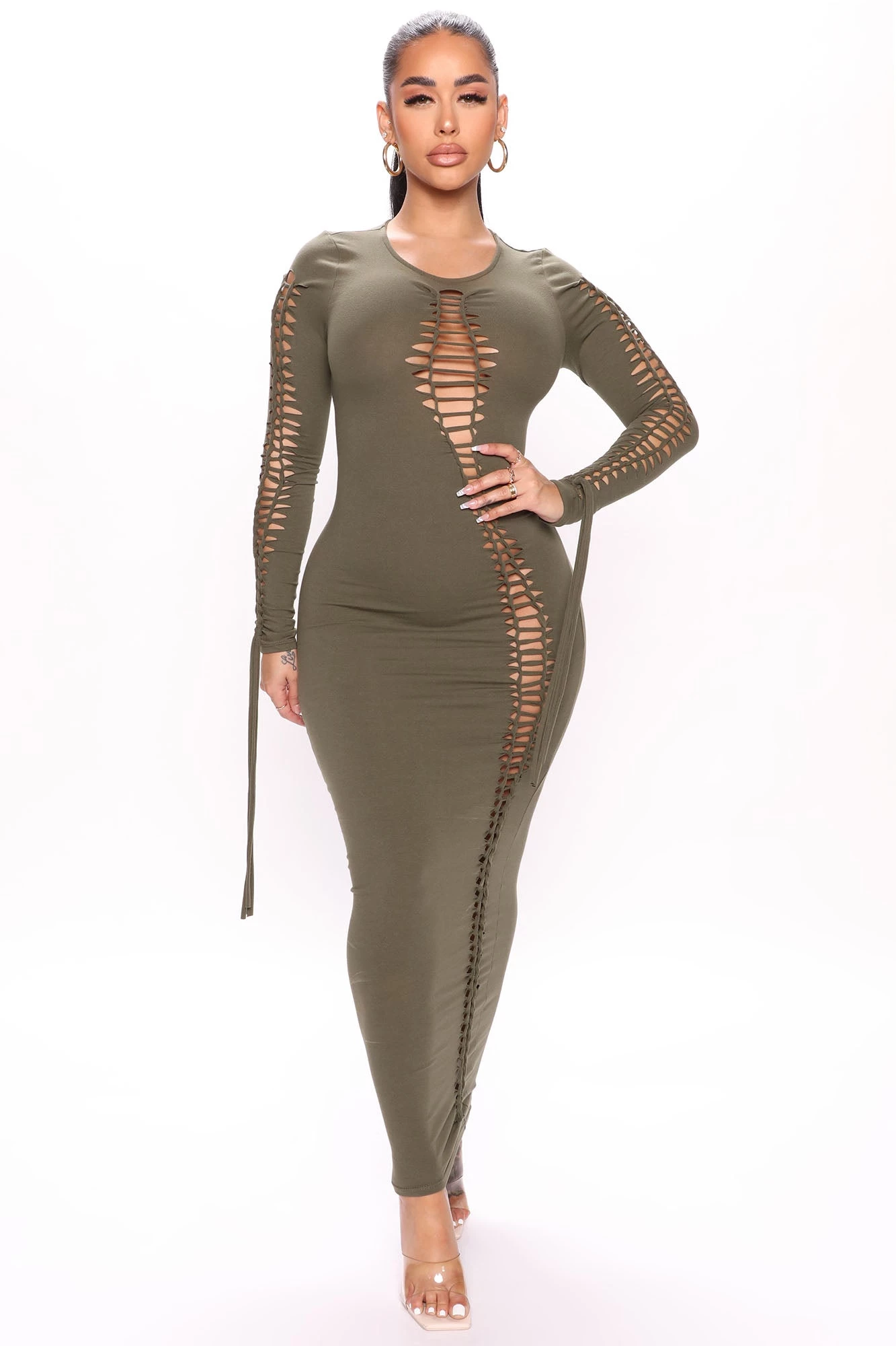 Fashion Nova Cut It Close Maxi Dress - Olive 3 Fashion Nova Cut It Close Maxi Dress - Olive