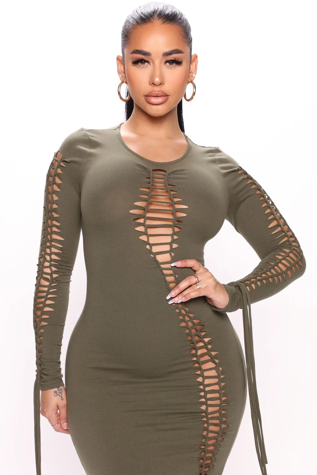 Fashion Nova Cut It Close Maxi Dress - Olive 4 Fashion Nova Cut It Close Maxi Dress - Olive - Image 2