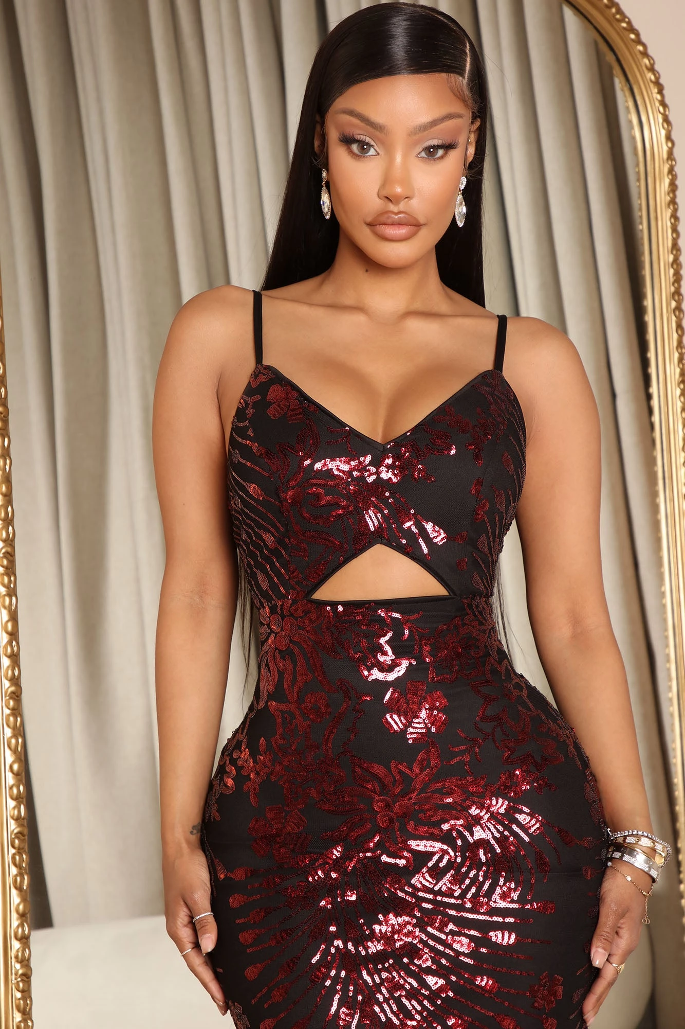 Fashion Nova Rosie Sequin Maxi Dress - Wine 4 Fashion Nova Rosie Sequin Maxi Dress - Wine - Image 2