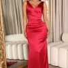 Fashion Nova Iman Satin Gown - Wine