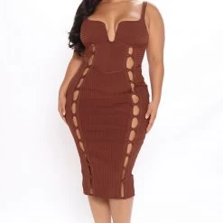 Fashion Nova No Cuts Given Bandage Midi Dress - Brown -fashion nova dresses Shop 07 30 21Studio3 RM MJL 13 36 12 36 MD6674 Brown 7042 PLUS EH