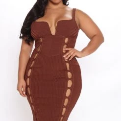 Fashion Nova No Cuts Given Bandage Midi Dress - Brown -fashion nova dresses Shop 07 30 21Studio3 RM MJL 13 36 15 36 MD6674 Brown 7044 PLUS EH
