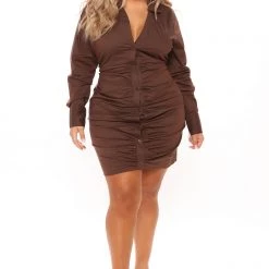 Fashion Nova Always In A Ruche Shirt Dress - Chocolate -fashion nova dresses Shop 08 02 21Studio4 RT RL 10 28 33 28 D7681 Chocolate 5594 PLUS MH