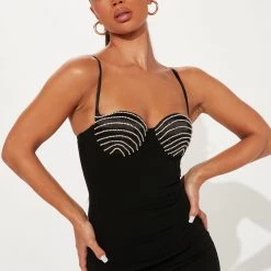 Fashion Nova Haute Embellished Midi Dress - Black