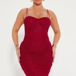 Fashion Nova Bianca Embelllished Midi Dress - Wine
