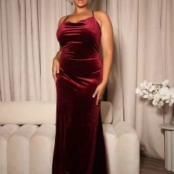 Fashion Nova Wrapped In Velvet Maxi Dress - Burgundy -fashion nova dresses Shop 08 02 22Studio5 SN DJ 14 17 21 20 1845P7 Burgundy 0644 PLUS EH