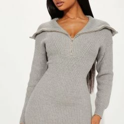 Fashion Nova Amika Sweater Mini Dress - Heather Grey