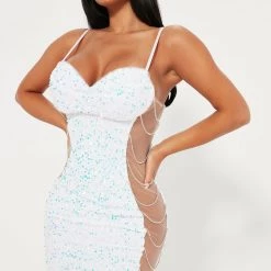 Fashion Nova Vegas Nightclub Sequin Mini Dress - White