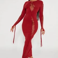 Fashion Nova Cut It Close Maxi Dress - Rust