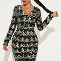 Fashion Nova Always Blessed Sequin Midi Dress - Hunter