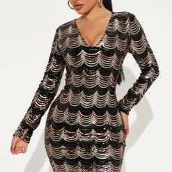 Fashion Nova Always Blessed Sequin Midi Dress - Black