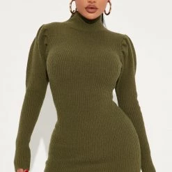 Fashion Nova Josie Sweater Mini Dress - Olive