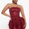 Fashion Nova Call Me Feather Sequin Mini Dress - Burgundy -fashion nova dresses Shop 08 05 22Studio3 RM DJ 15 15 16 10 DR2510 Burgundy 0156 JB