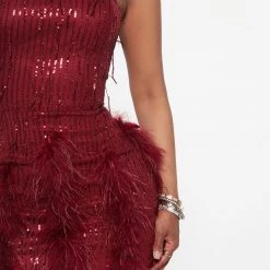 Fashion Nova Call Me Feather Sequin Mini Dress - Burgundy -fashion nova dresses Shop 08 05 22Studio3 RM DJ 15 15 24 10 DR2510 Burgundy 0157 JB