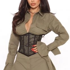 Fashion Nova Booked And Busy Corset Mini Dress - Olive