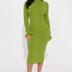 Fashion Nova Lioness Sweater Midi Dress - Chartreuse