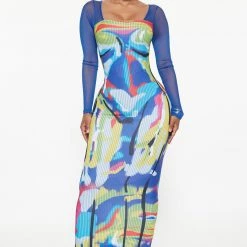 Fashion Nova Body Talk Midi Dress - Royal/combo