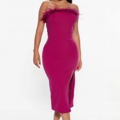 Fashion Nova Last Chance Feather Midi Dress - Magenta